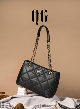 QG托特包女2025新款头层牛皮单肩斜挎包流浪包轻奢大容量包包女