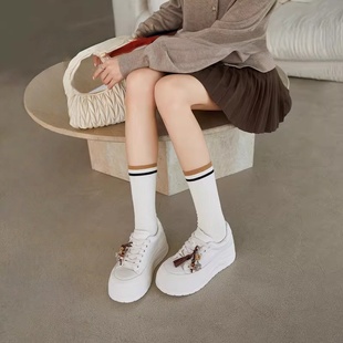 6CM增高厚底小白鞋女2025加绒秋新款百搭休闲运动小个子真皮板鞋