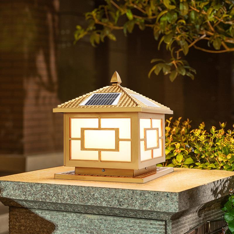 智能遥控太阳能柱头灯户外庭院灯花园门柱灯防水围墙围栏柱子灯