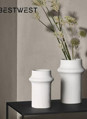 Best west 白色现代简约竹节陶瓷花瓶摆件家居样板间装饰品花器