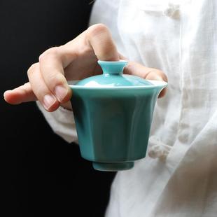 陶瓷功夫三才茶碗泡茶器 班意陶瓷盖碗简约六方菱形色釉白瓷中式