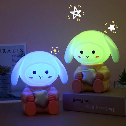 新品卡通兔子小夜灯床头书桌台式USB充电小夜灯LED无极调光小台灯