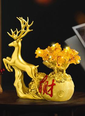 一鹿发财树招财酒柜装饰品摆件客厅电视柜办公室新中式家居工艺品