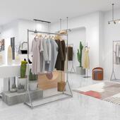 店挂衣架带轮可移动 服架子不锈钢拉丝银色女装 服装 店展示架落地式