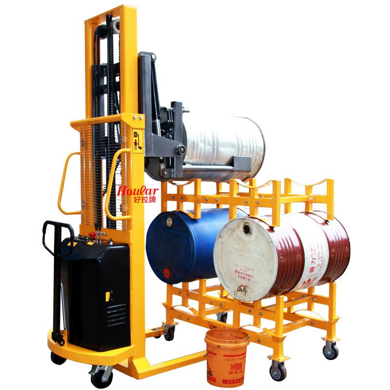 现货供应自动支杆横向升降钢制油桶堆高车YL50半电动油桶堆放车