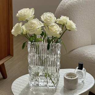 加厚高档轻奢创意水晶花瓶摆件客厅插花ins玻璃水养玫瑰鲜花百合