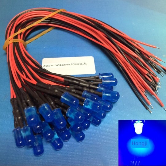 220V带线5mm灯珠焊线交流220V伏指示信号LED发光二极管红黄兰绿白