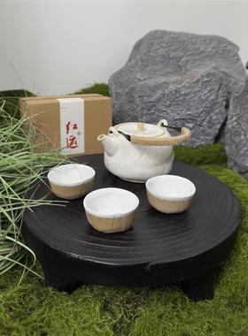 侘寂风茶壶茶具套装中式酒店民宿装饰泡茶陶瓷茶具一壶三杯茶盘