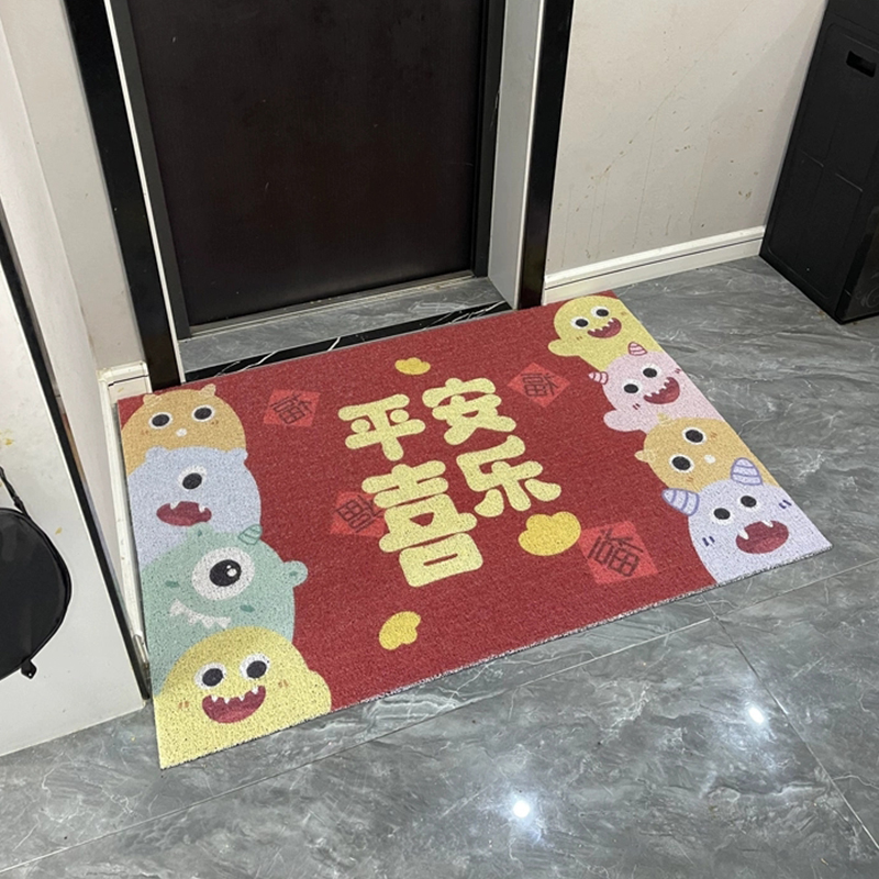 福到我家丝圈入户门地垫中式红色玄关进门耐磨防滑脚垫可裁剪地毯