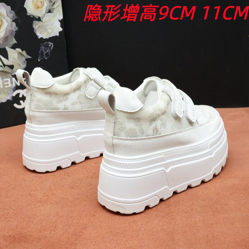 薄网纱透气厚底内增高松糕小白鞋