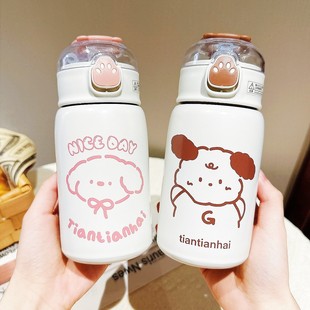 可爱儿童杯学生水杯盖吸管保温杯便捷手提小巧不锈钢杯子