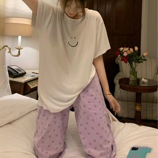 子百搭可外穿两件套 德国睡衣套装 女宽松夏季 短袖 上衣卡通休闲长裤