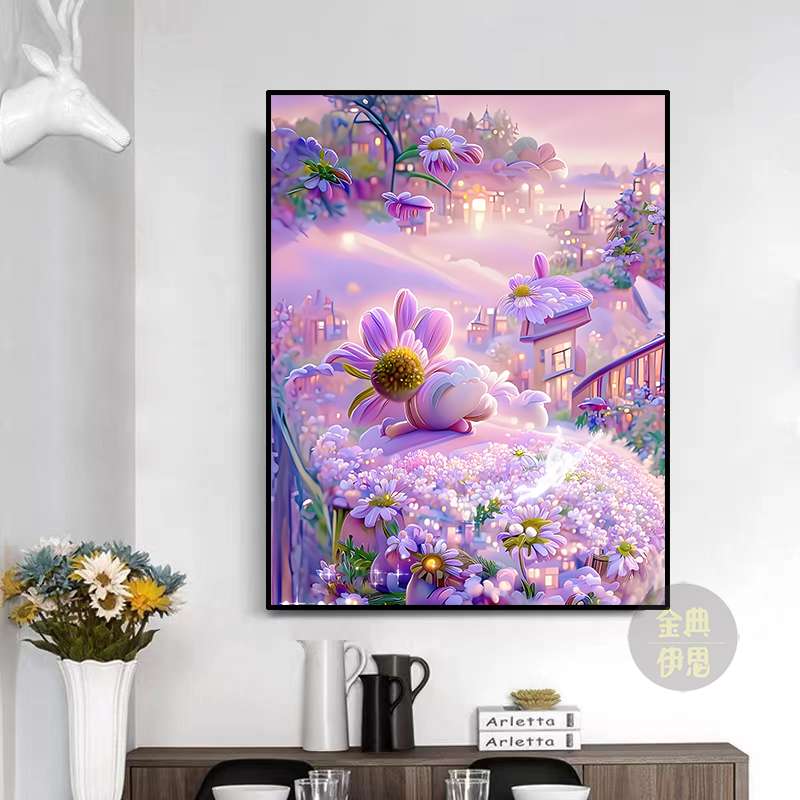 0J0紫色风景钻石画2024新款手工砖石贴画5d点贴钻十字绣客厅卧室