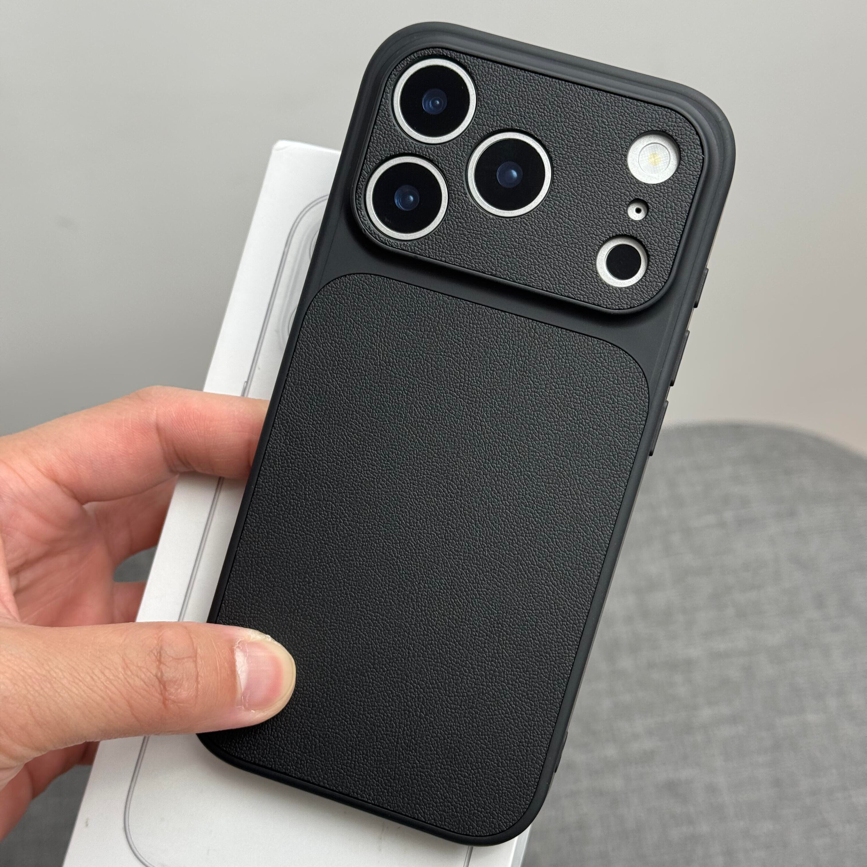 秒变17黑色素皮大视窗适用苹果17手机壳air高级iPhone16/15plus肤感14/13pro防摔12/11pm耐脏男女款精孔挂绳