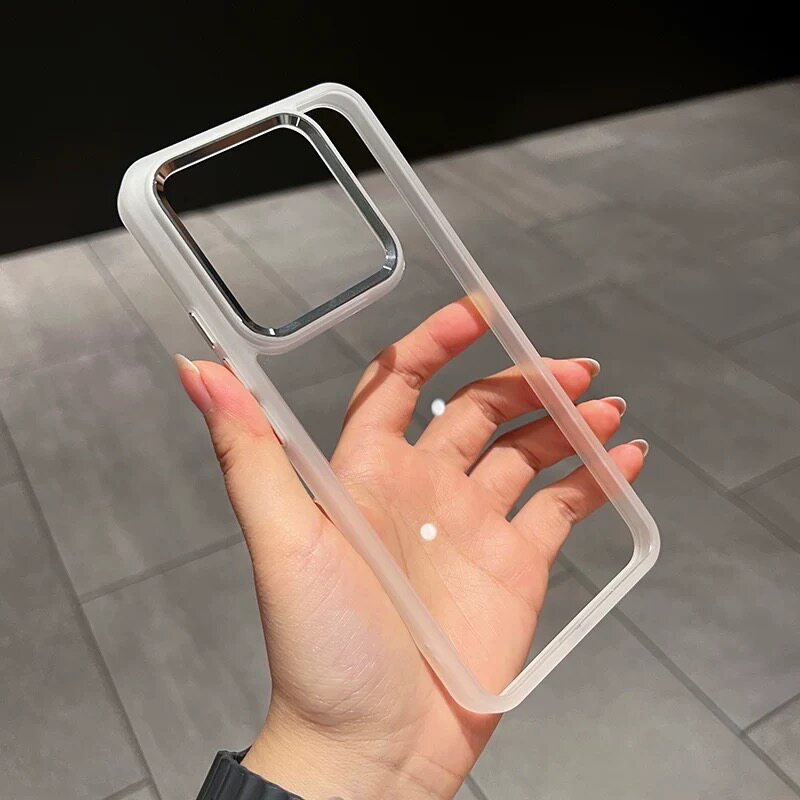 高清透明磨砂手机壳适用苹果16promax金属镜头框iPhone15加厚防摔高级感14黑白色13亚克力磁吸充电软边男女款