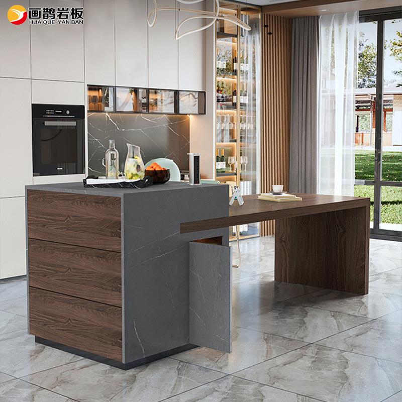 岩式板岛台餐桌意式岛台一体家用轻奢吧台小型厨房多功意能收纳操