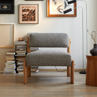 安隅集物朗香单人沙发椅原创设计实木布艺休闲中古风小户型客厅