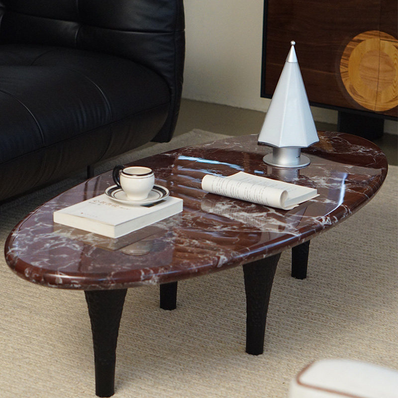 安隅集物凡尔登茶几原创设计天然大理石轻奢高级中古椭圆形小户型