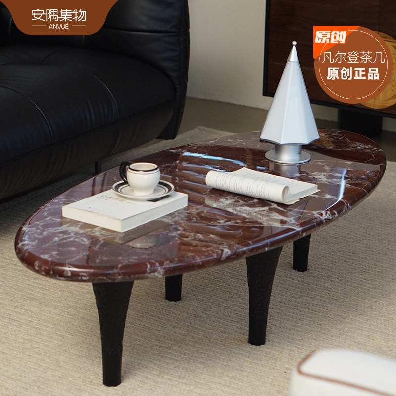 安隅集物凡尔登茶几原创设计天然大理石轻奢高级中古椭圆形小户型