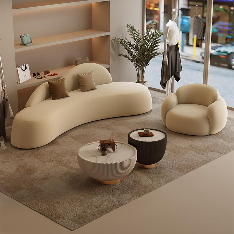 轻奢弧形异形沙发休息区接待民宿服装美甲店美容院办公室酒店大堂,住宅家具,布艺沙发,淘宝优惠券,粉丝福利购,淘宝优惠卷