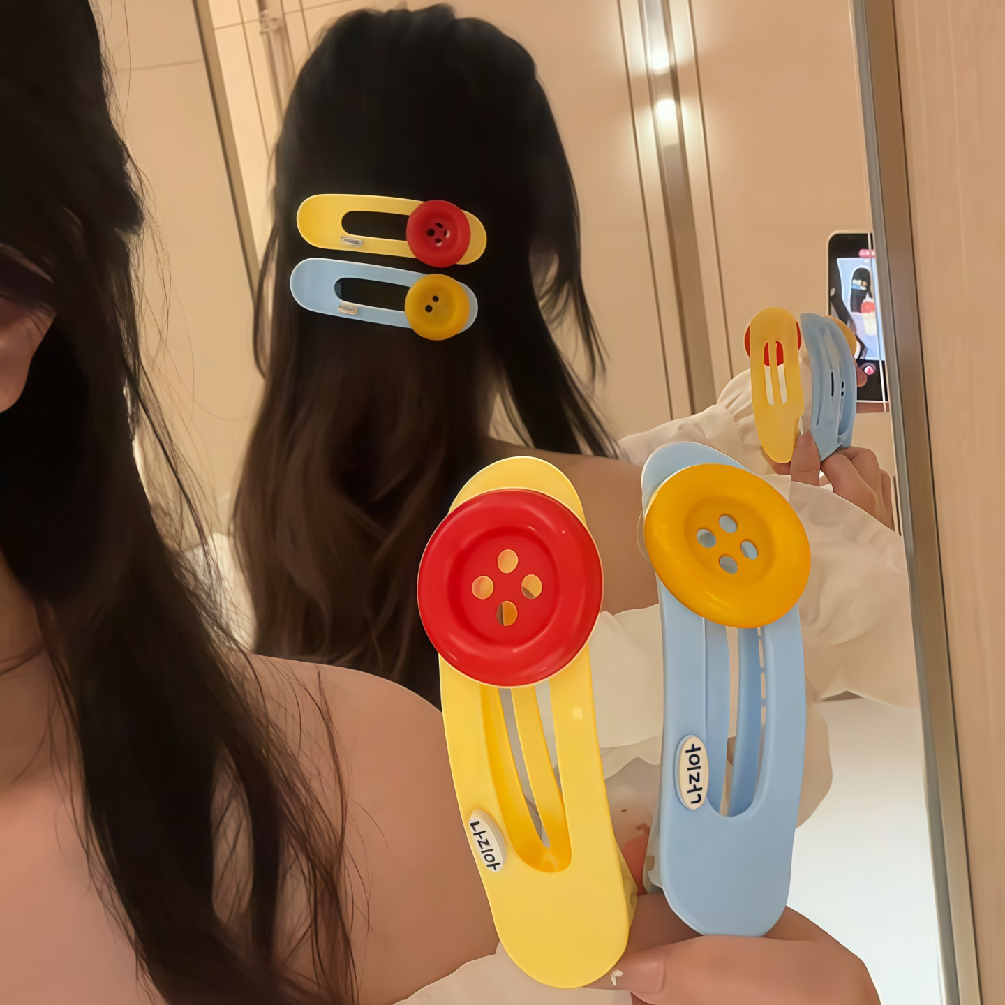 韩系多巴胺大号纽扣鸭嘴夹百搭