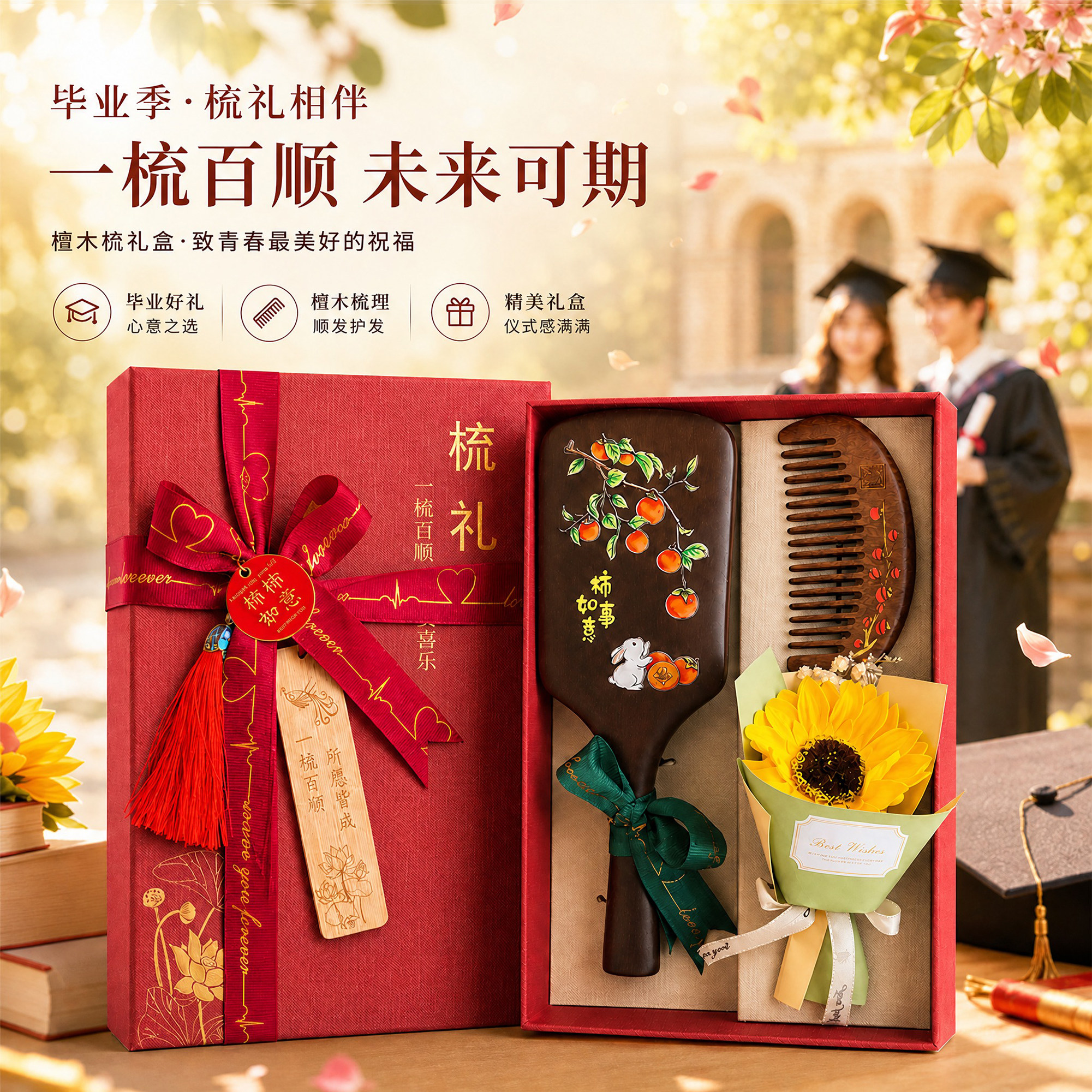 毕业季礼物气垫梳气囊梳子送同学老师女教师闺蜜木质实用礼品升学