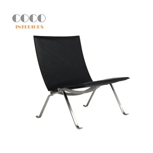 PK22椅简约经典休闲单椅实心不锈钢皮质沙发椅等候商务椅现代极简