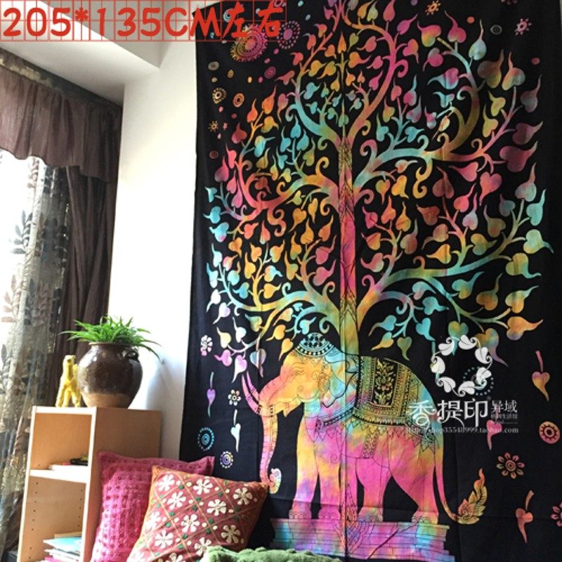 印度个性手工草木蓝染印染扎染单人床单沙发布曼达拉背景布壁挂布