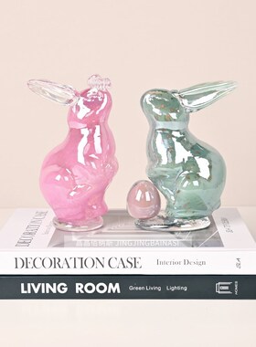 现代轻奢琉璃摆件工艺品电视柜玄关酒柜家居送礼佳品兔子软装摆件