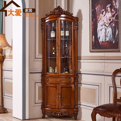 法式角柜全实木三角柜客厅储物柜简约酒柜边角柜欧式转角柜墙角柜