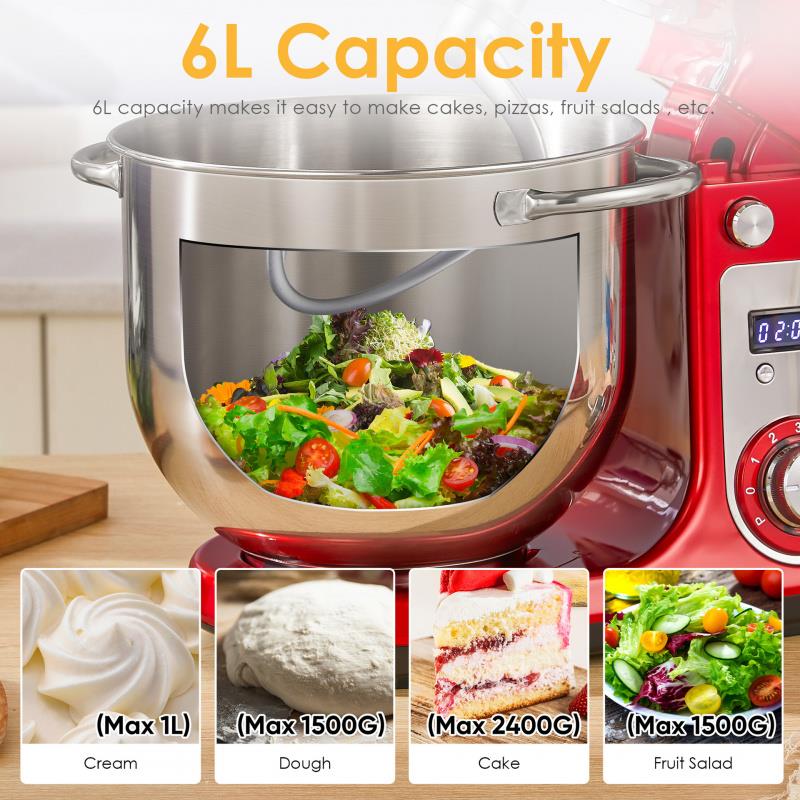 直流静音6L和面机搅面机1200W厨师机打蛋器搅拌机Stand mixer