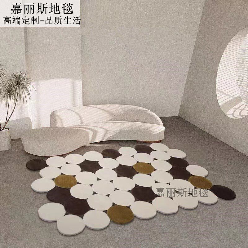 简约轻奢彩色圆点儿童房地毯ins客厅茶几卧室极简样板间羊毛满铺