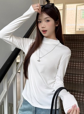 小Lin 半高领打底衫女高级感软糯针织衫长袖百搭显瘦气质上衣t恤