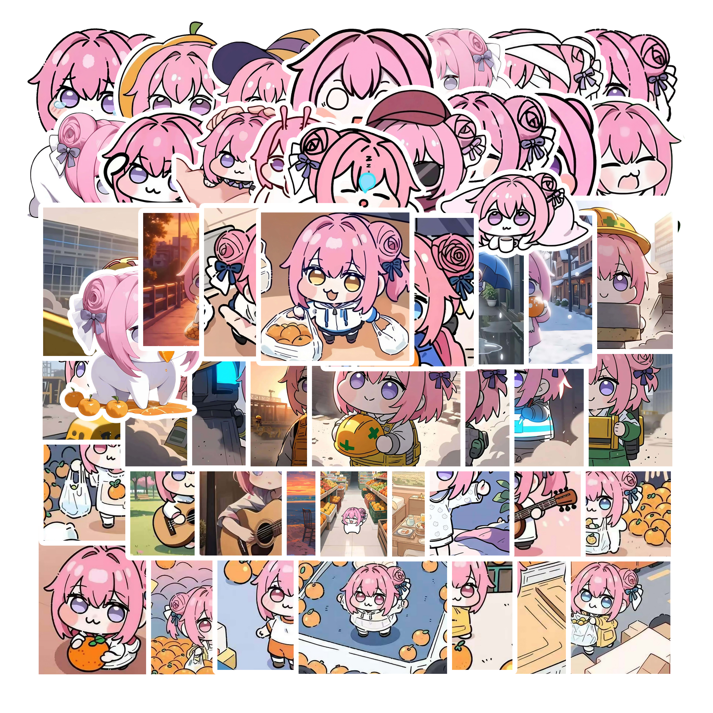 50张Q版粉头发可爱女孩doro贴纸