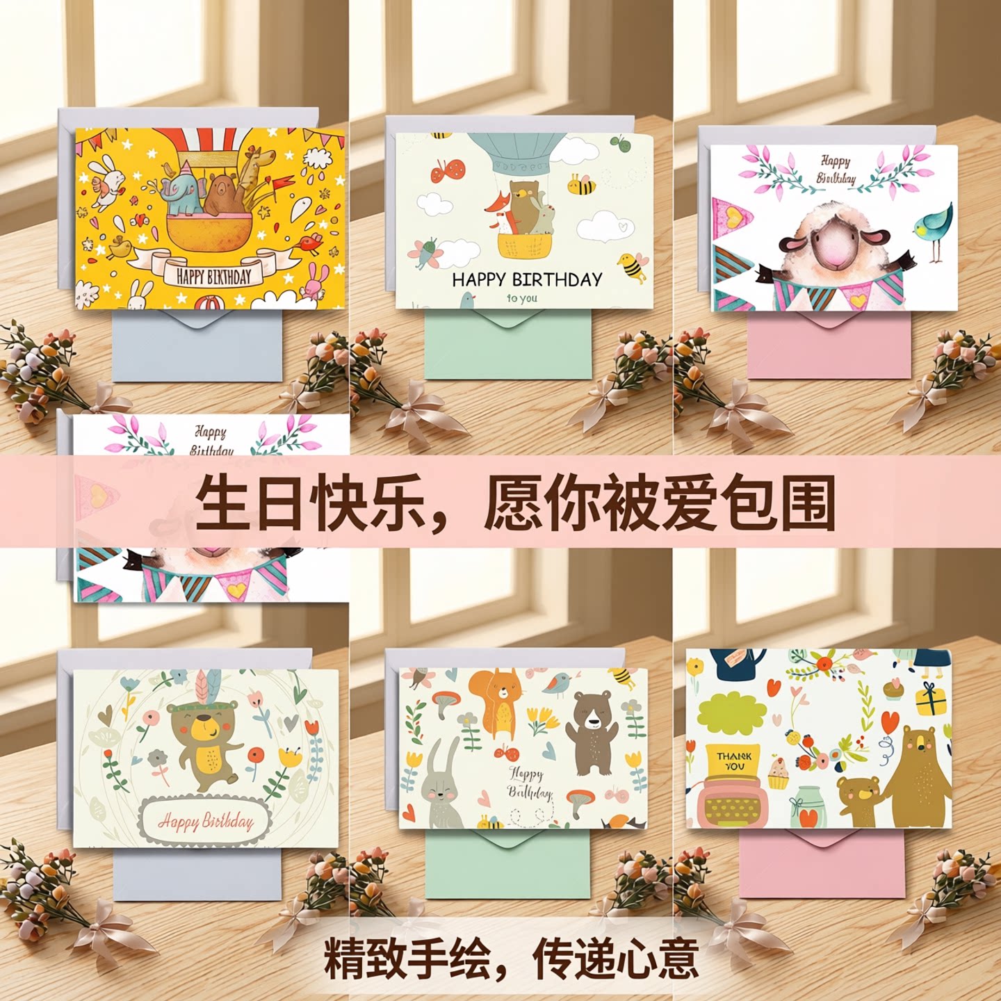 新款美好祝愿贺卡带信封