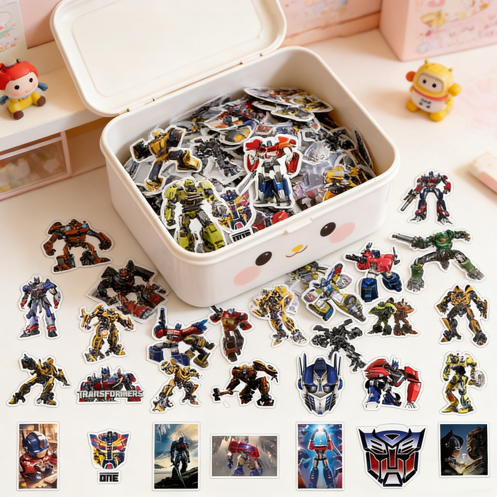 50张变形金刚汽车人擎天柱大黄蜂科幻机器人卡通贴纸动漫儿童DIY手工贴画手机壳头盔滑板车可移除墙面贴画