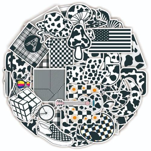 黑白棋盘格简约个性图案防水贴画