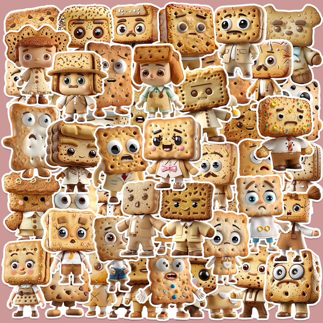 50张饼干人卡通趣味diy防水贴纸
