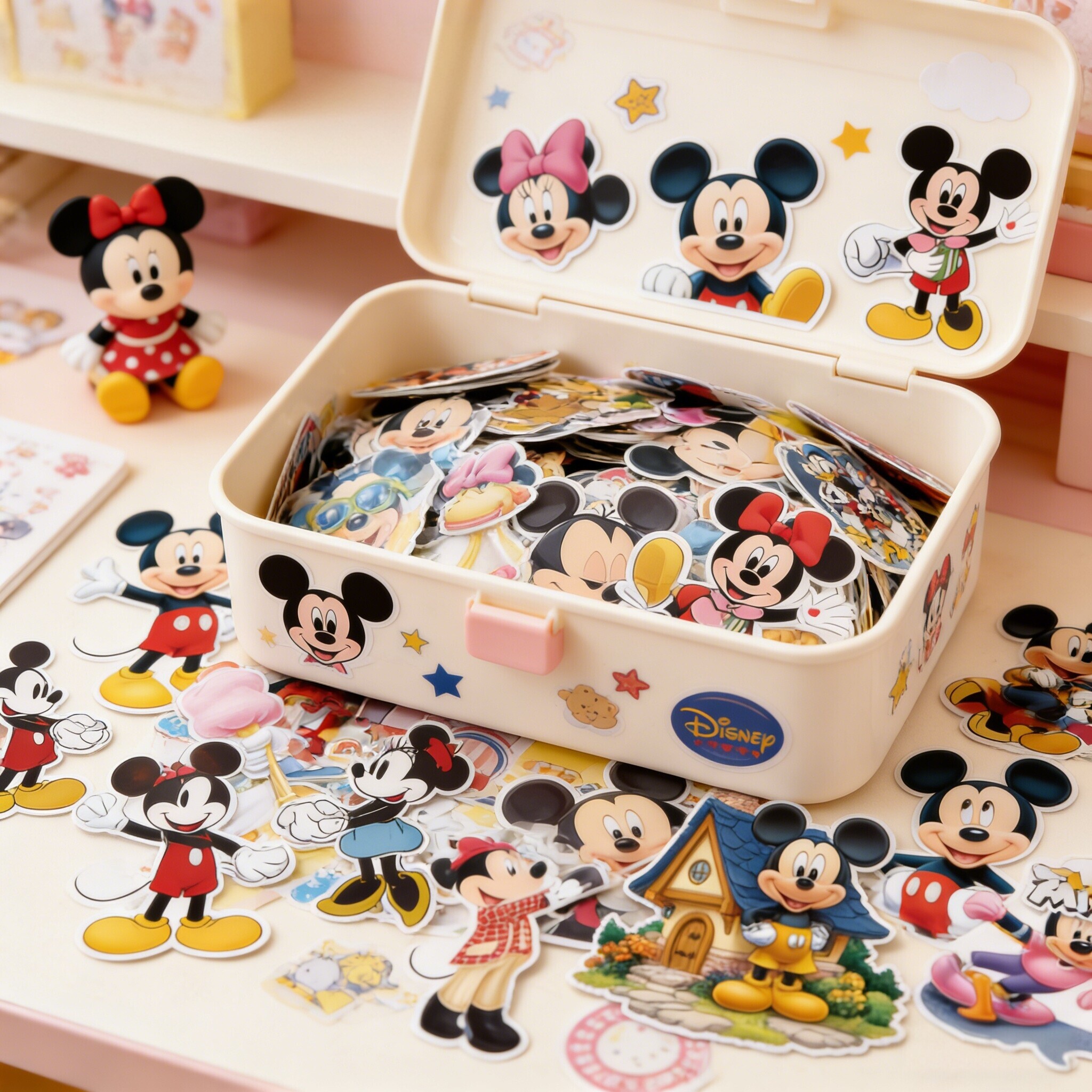 50张米老鼠贴纸米奇妙妙屋可爱米妮跳跳虎周边儿童卡通涂鸦贴画手机壳文具手账本趣味封口贴DIY防水卡通贴纸