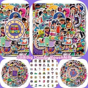 装 Couch贴纸家庭喜剧卡通人物动画个性 饰涂鸦拉杆箱行李箱滑板车头盔手机欧美创意diy手账贴纸 Comfy 50张Big