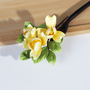 木池秋夏【黄玉兰】原创非遗手工绒花发簪汉服配饰黄色古风头饰