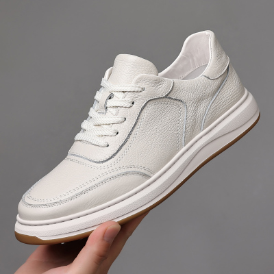 头层牛皮男鞋白色透气真皮休闲鞋