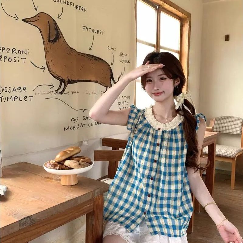 韩系甜美少女风格子碎花