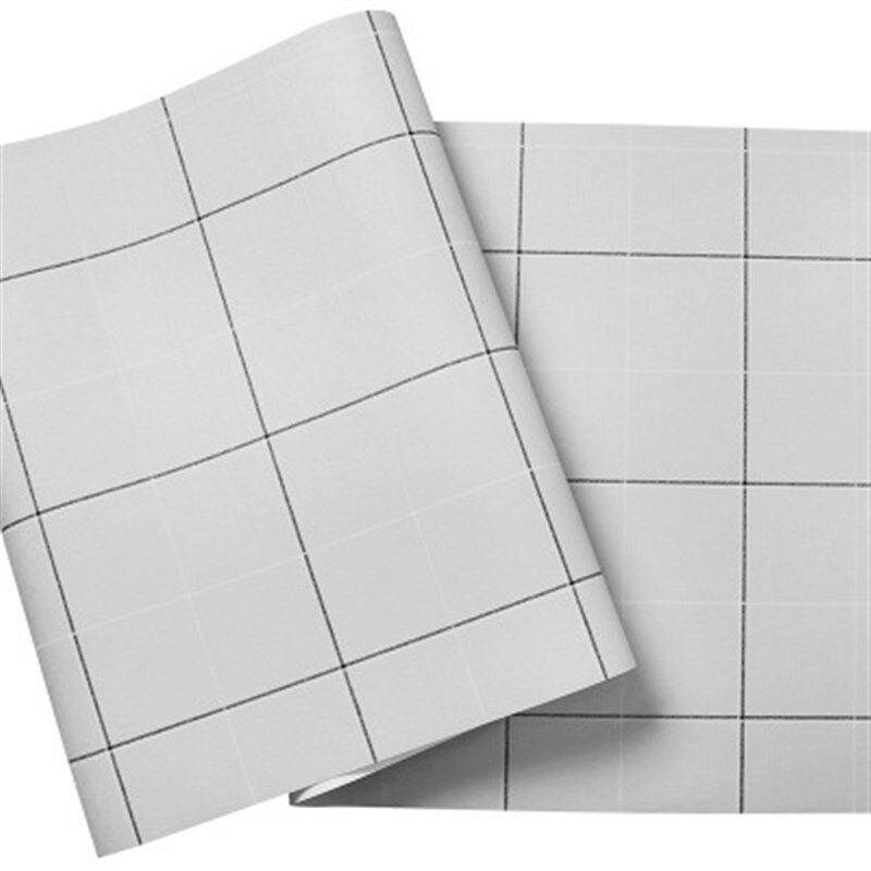 北欧简约风深灰色黑白格子PVC防水墙纸 服装店网红几何方块壁纸