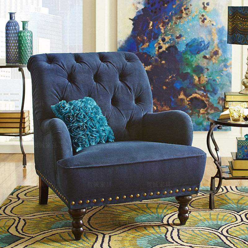 美式单人沙发椅客厅休闲椅布艺沙发售楼处洽谈椅影楼接待椅会客椅