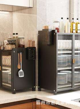 柜厨房置098ius架碗碟收纳柜双沥层水架多功能台面储物柜微波炉置