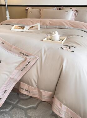 棉100全支长绒四件套棉轻奢床单床2021120笠被套全棉三件套纯棉床