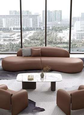 101703弧形发皮轻奢办公酒店沙沙室发茶几组合接待会客洽谈室商务