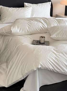 法式100S长L2绒棉轻奢四件套纯棉棉提花被套高全端白色床上用床笠