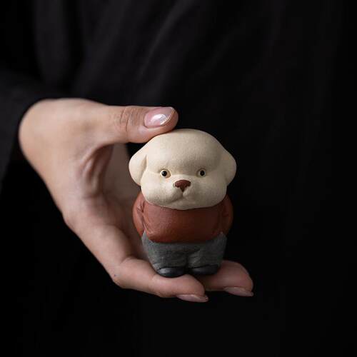 砂永辉紫小狗茶宠摆件精品可养居精工呆萌小狗手工茶玩488赵家装